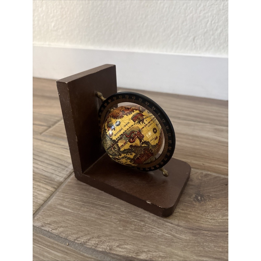 1 vintage old world spinning globe‎ wood bookends brass meridian Japan 1950-1960